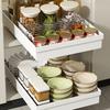 Pull-Out Kitchen Storage Rack with Heightened Guardrail Design Smooth Slide Rail Cabinet Organizer Nail-Free Installation Plastic Storage Bins
