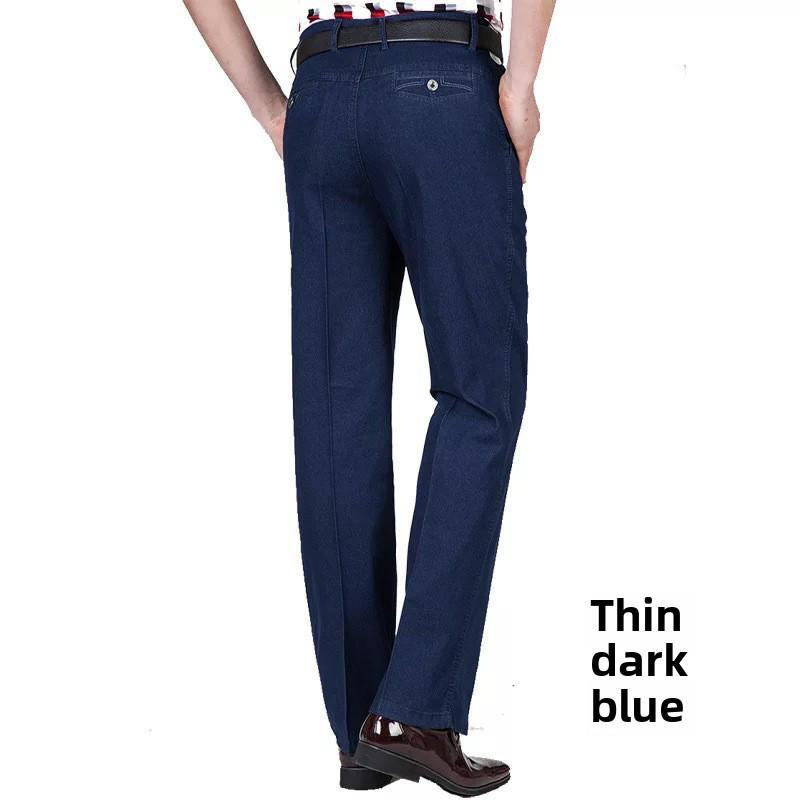 Pantaloni de denim elastic cu talie înaltă pentru bărbați de vârstă mijlocie - pantaloni casual de afaceri de toamnă/iarnă
