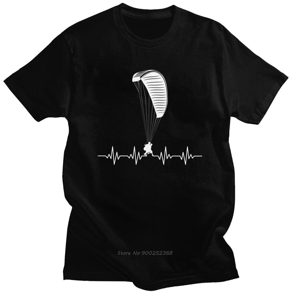 Herren Vintage Paraglider Paragliding T-Shirt Kurzarm Reines Baumwoll-T-Shirt O-Ausschnitt Lässig Paramotor Fallschirm T-Shirt Harajuku