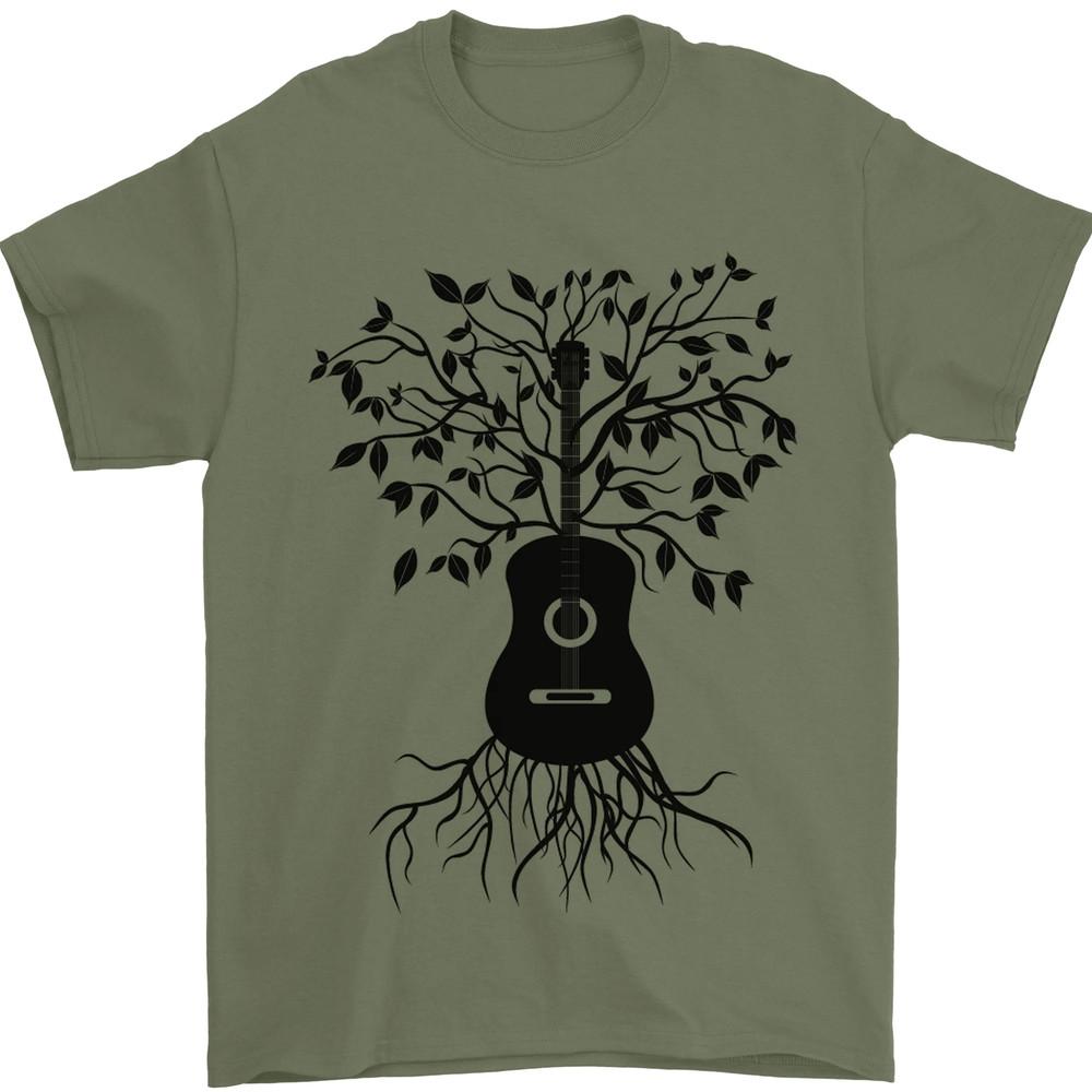 Acoustic Guitar Tree Roots Guitarist Music Mens T-Shirt Summer Fashion Casual Comfort Soft Cotton Tees Funny Pattern Print Tops S разноцветный
