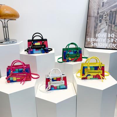New Summer Contrasting Color Splicing Simple and Fashionable Hand-held Shoulder Small Square Bag Casual One-shoulder Crossbody Bag