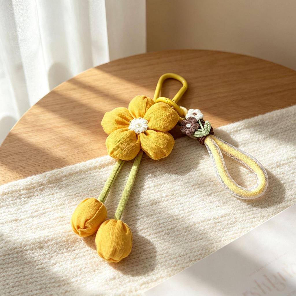Cute Cartoon Flower Pendant Nylon Lanyard Keychain Charm for Girls' Bags & Phones