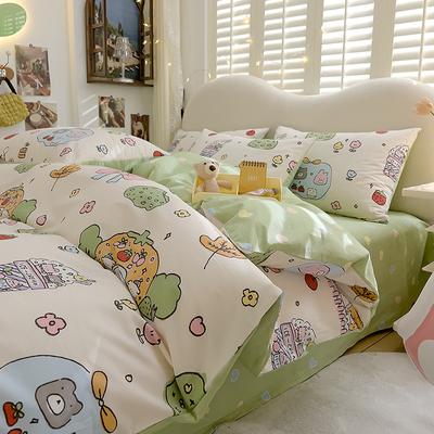 Cute Pure Cotton Four-piece Set, Three-piece Set, Cotton Bed Sheet and Quilt Cover, Cartoon Quilt Cover