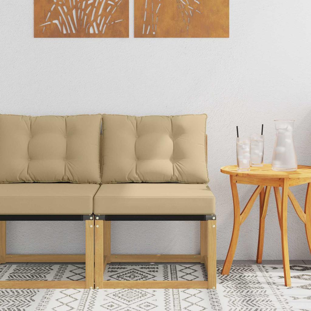 Outdoor Center Sofa Solid Acacia Wood Frame and Textilene Fabric White