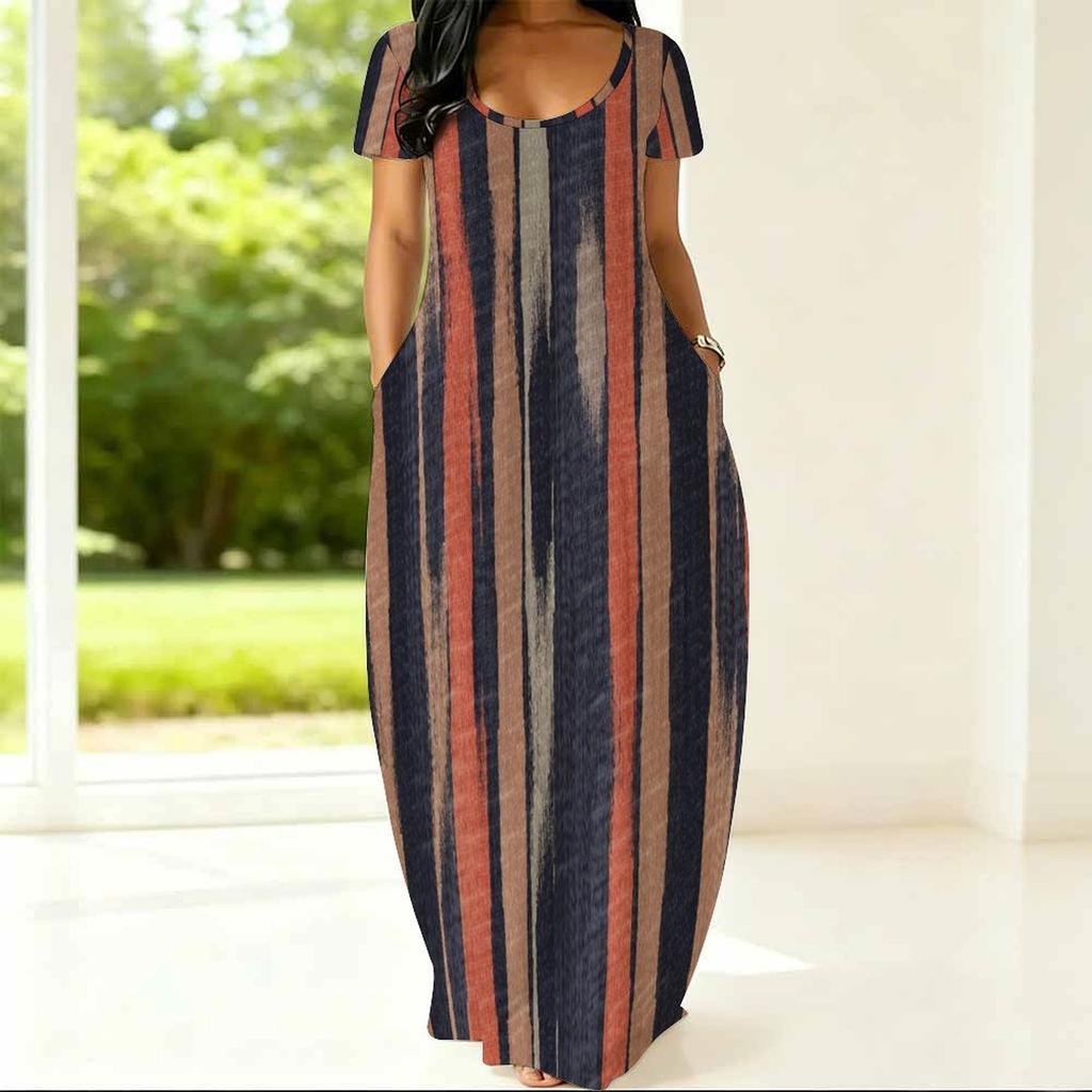 Plus Size Crew Neck Short Sleeve Dress For Women Summer Indoor And Outdoor Wear