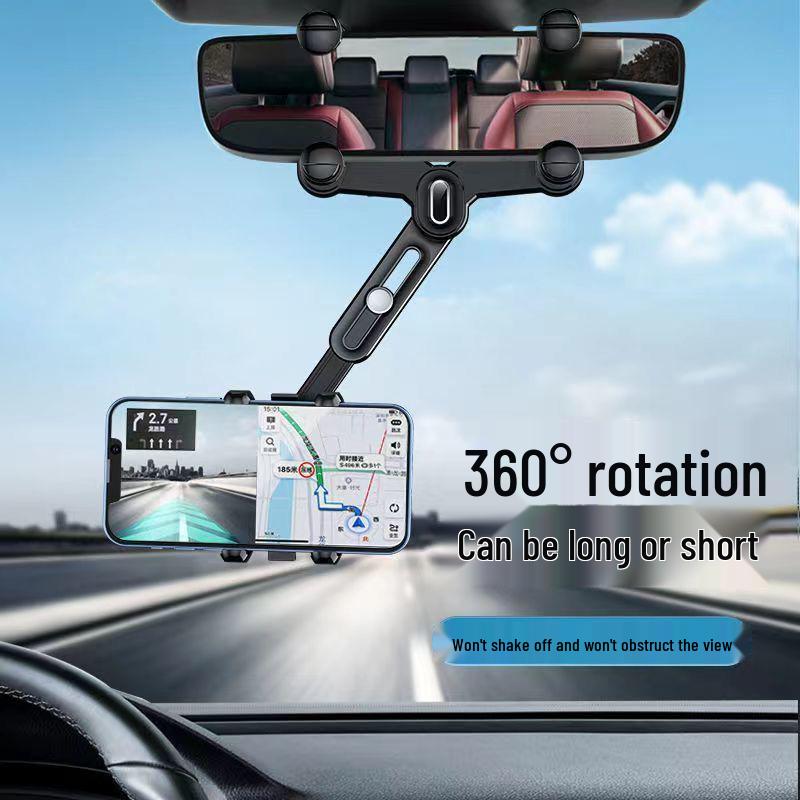 Adjustable Telescopic 360° Rotating Rearview Mirror Phone Holder
