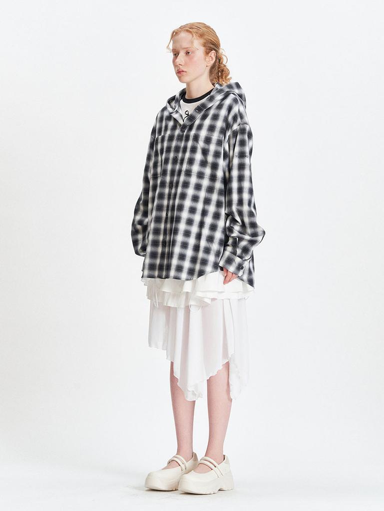 TUOMIO Hooded Check Shirts [Black]