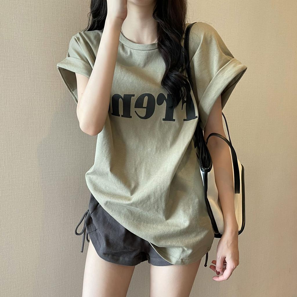 Women's Round Neck Short Sleeve Graphic Tee Loose Fit Casual Basic Top