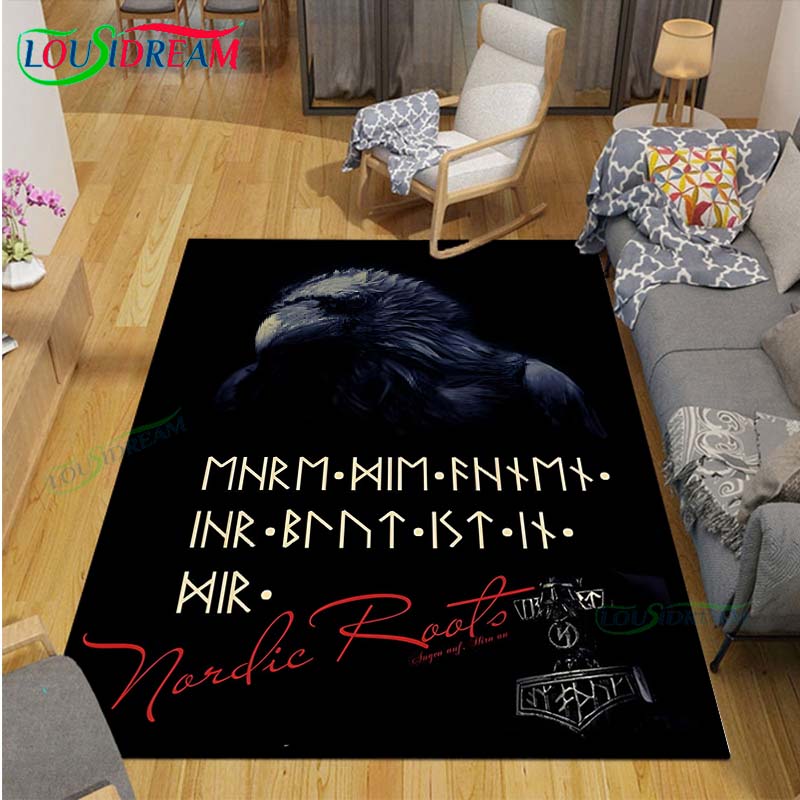Nordic Viking Mythology Symbols Carpet Room Decor Floor Mats Bedroom Yoga Mat Photography Props Area Rug Birthday Gift