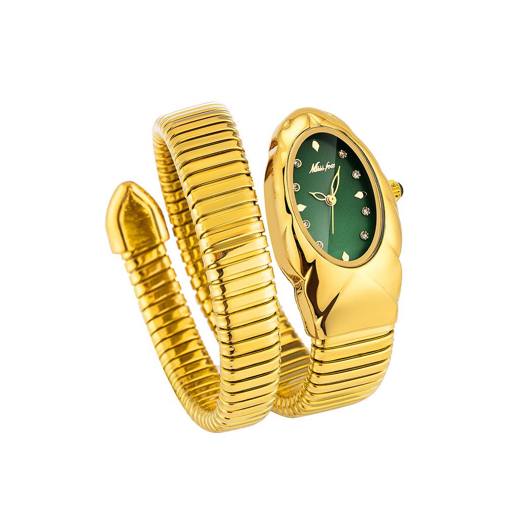MISSFOX Women Snake Watch Bracelet Stainless Steel Fashion Gold Ladies Watches Clock Luxury Ladies Wristwatches Waterproof Watches