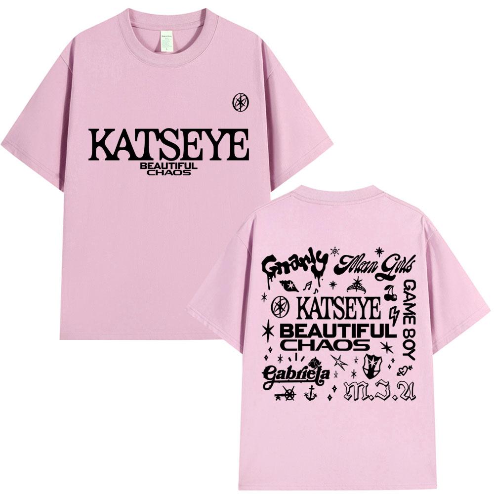Korean Katseye Beautiful Chaos Tour T Shirt Kpop Vintage Harajuku Fashion Y2K Men Women T-shirt Cotton Loose T Shirts Fans Gifts
