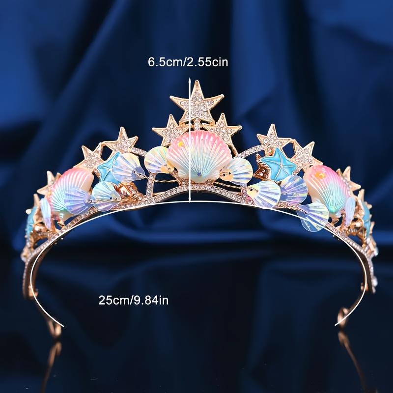 Fish Scale Shell Crown Hair Accessory, Star Shaped Design Banquet Accessory, Sparkling Hairstyle Party Headpiece, Exquisite