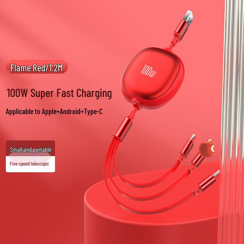 100W Retractable 3-in-1 Fast Charging Cable with Custom Logo