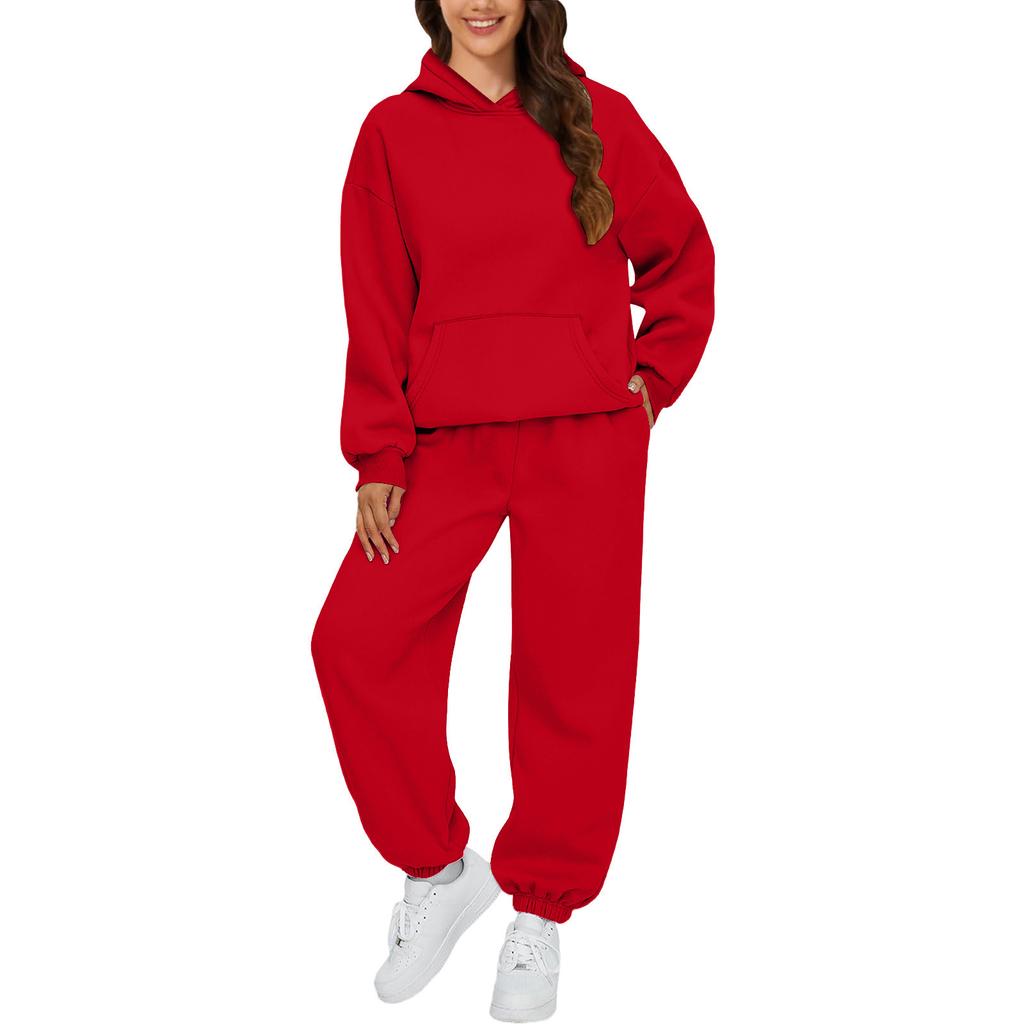 Dame 2-delers antrekk Hettegenser Sweatsuit sett Oversized sweatshirt Baggy høstmote joggebukser med lommer