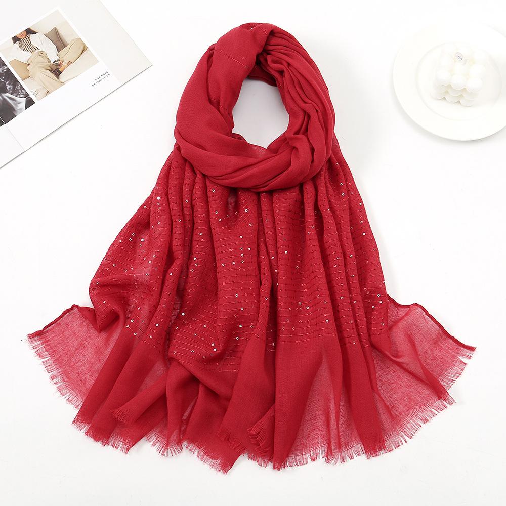 Autumn Winter New Candy Color Sequin Scarf Women Girls Rough Selvedge Scarves Soft Sunscreen Outdoor Shawl Female Wrap Shawls