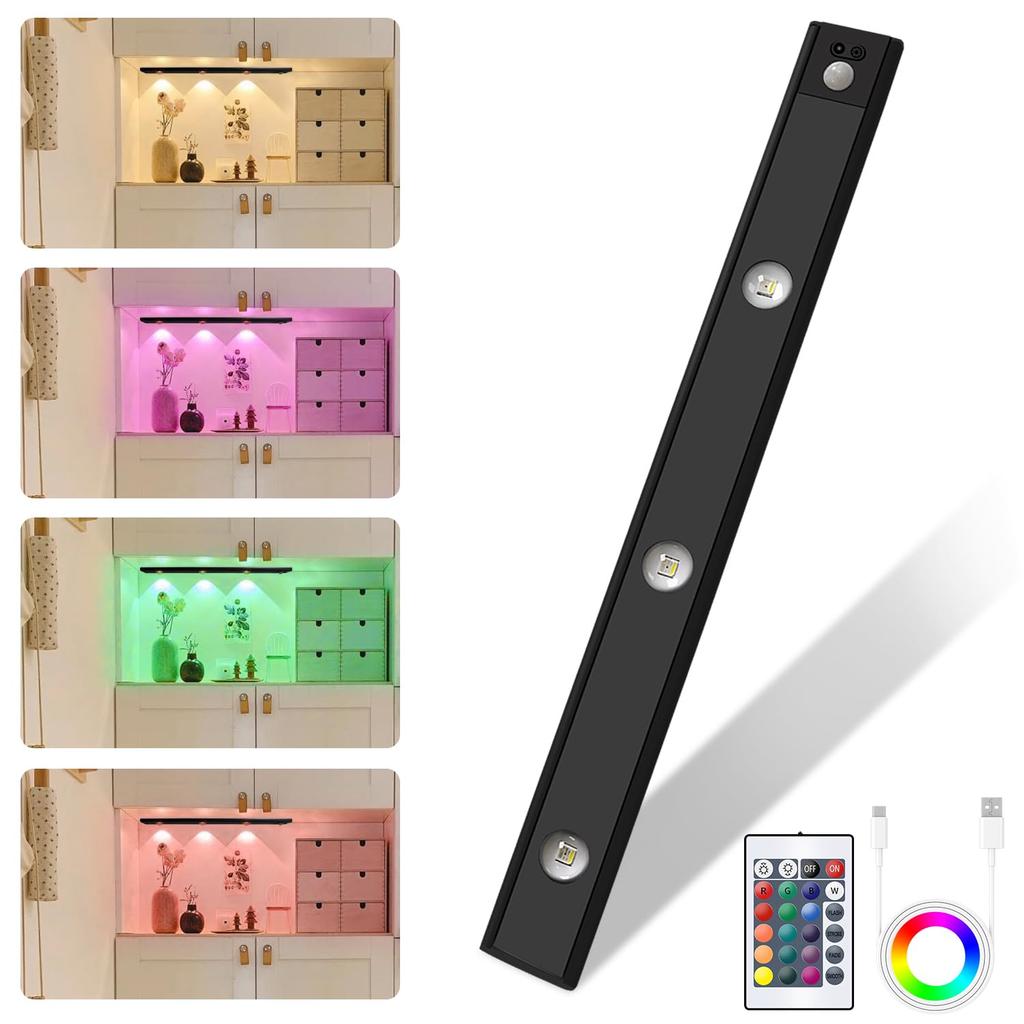 Ledoversea RGBW Motion Sensor Indoor LED Bar 16 Stepless Dimming and Color Temperature Type C Easy Creates Under Indirect No Installation 1 Unit
