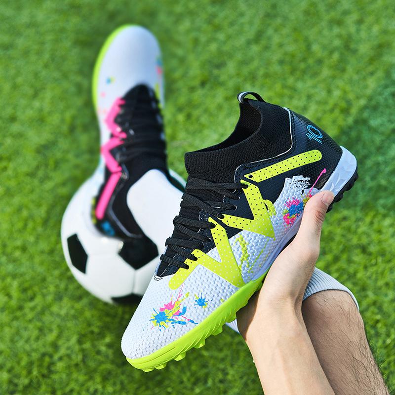 Children's Football Shoes Men's TF Velcro Teen Elementary School Girls Shredded Nails Football Shoes Lace-Up Sports Training Shoes