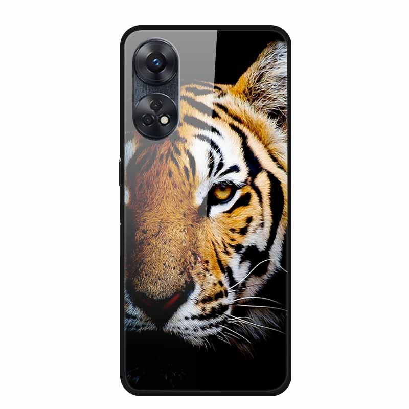 For Oppo Reno8 T 4G Case Luxury Tempered Glass Back Cover Hard Case For Reno8 T 4G 6.43" Capa Funda Animal Vividly Coque Wolf