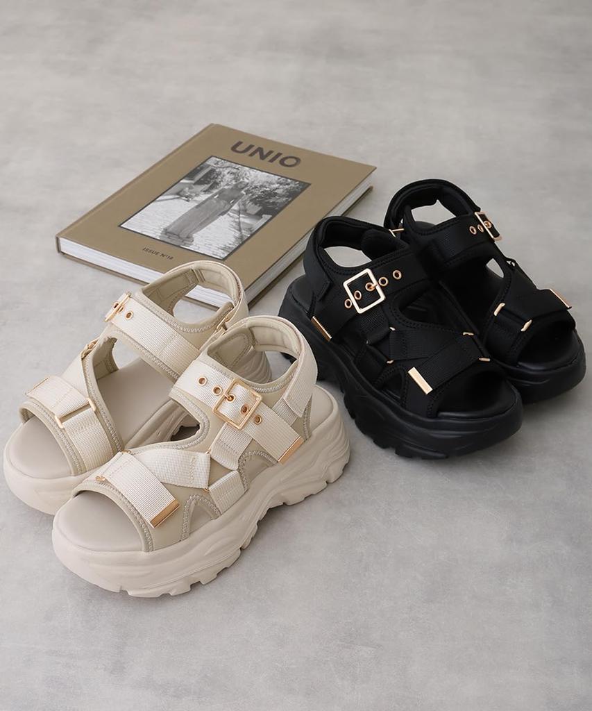 DMTR Velcro Buckle Sports Sandals Women's Thick-Soled (dm1849-L25) (Black/Black, L)