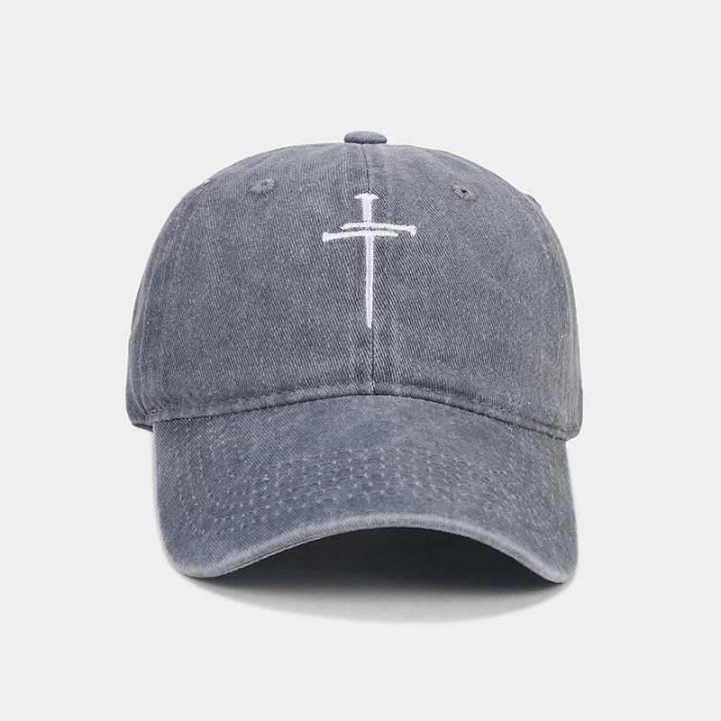 Cross Nail Baseball Cap for Men and Women's Fun Adjustable Soft Top Washed Old Cotton Hat Fashionable Personalized Cap