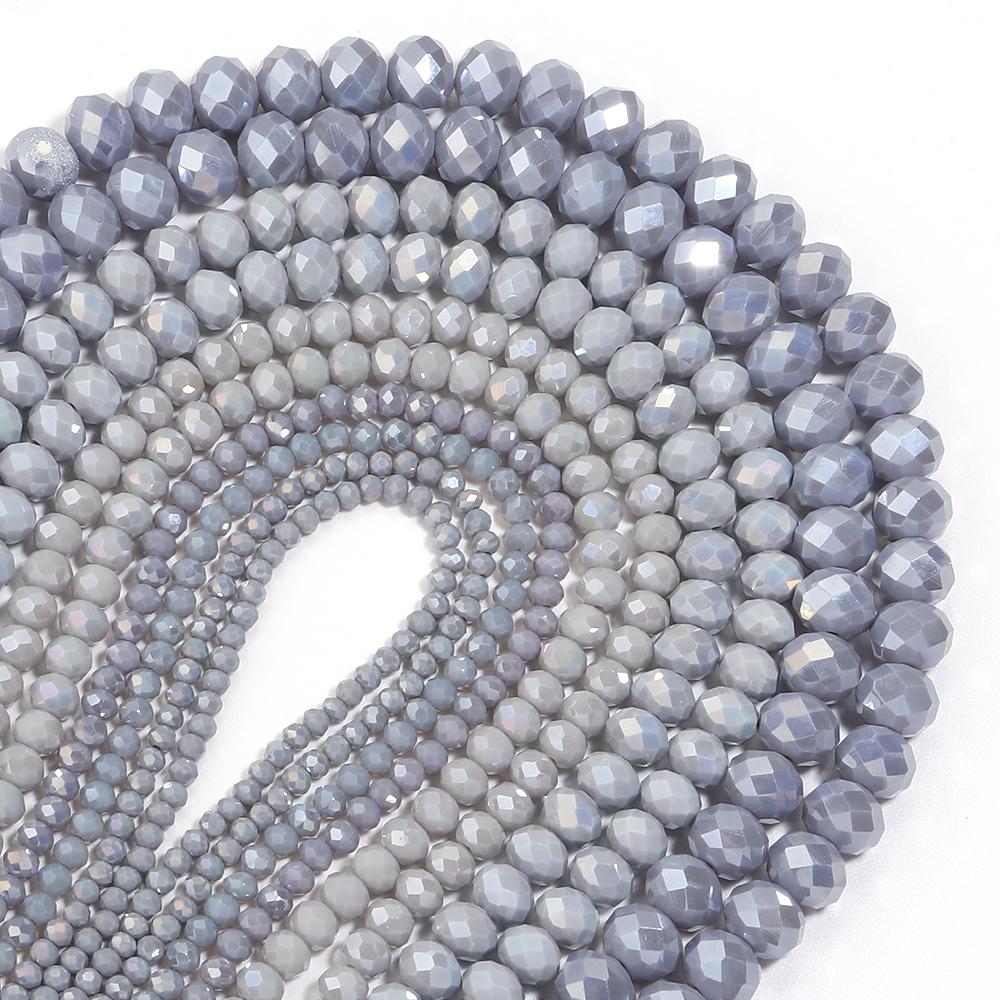 3/4/6/8/10mm Austria Faceted Crystal Beads Grey Porcelain Glass Loose Spacer Beads For Jewelry Making DIY Bracelets Necklace