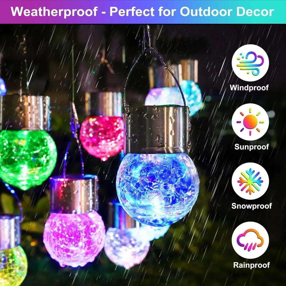 12Pcs Solar Powered Outdoor Hanging Lights Colorful LED Cracked Glass Ball Design Waterproof Pathway Lantern for Garden Decor