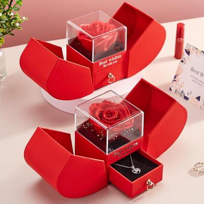 Apple Heart Rose Acrylic Necklace & Ring Gift Box – Valentine's Day Gift for Friends