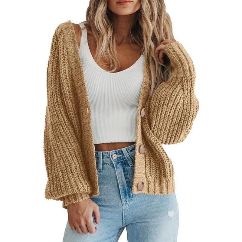 Autumn Winter Solid Color Simple Fashion Buttons Knitting Top Women Loose CasualCardigan Outwear Sweater