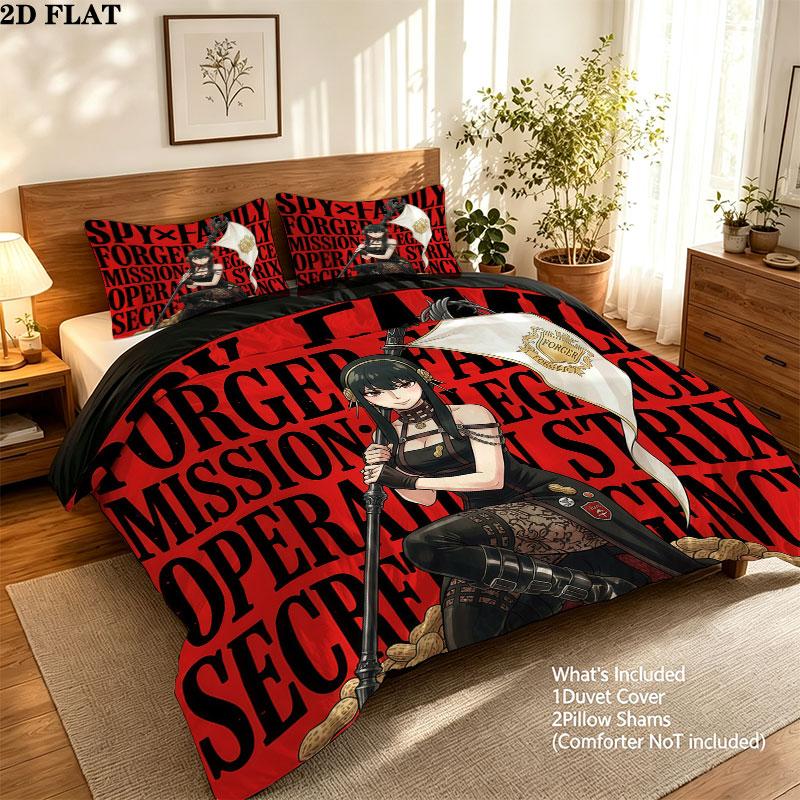 Spy Family Pattern Bedding Quilt Set Quilt Cover Pillowcase Home Birthday Gift(1 * duvet cover + 2 * pillowcase, without core)