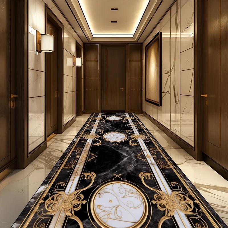 Marmor Luxus Langer Flurteppich Nordischer Stil Villa Flur Teppich Rutschfest Waschbar Lobby Gangläufer Anpassbare Läufermatte
