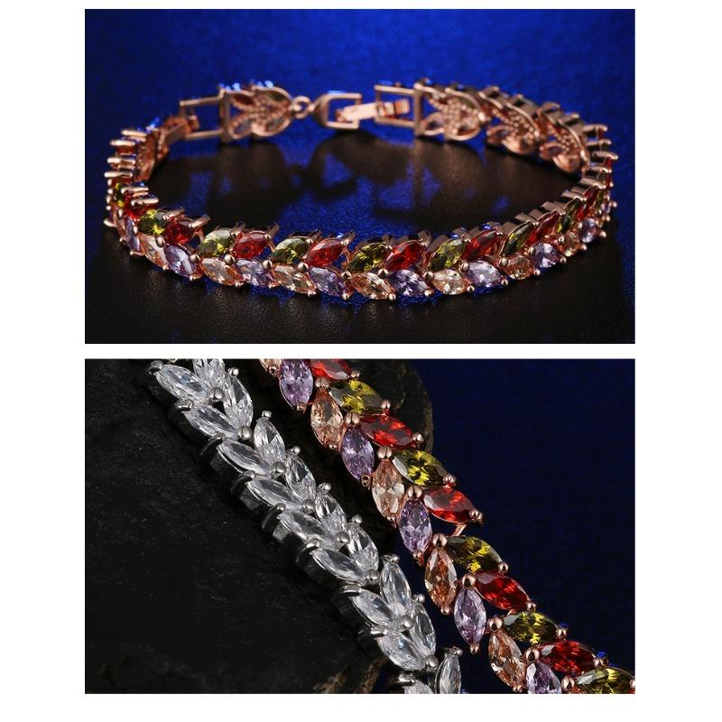 Meier European and american bracelet bracelet jewelry fashion colorful zircon willow leaf bracelet copper crystal bracelet