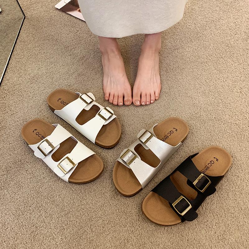 Fashion New Style Cork Footbed Popular Sandals for Women New Classic Solid Color Fashion Slippers with Arch Support Slip-on Suede Shoes