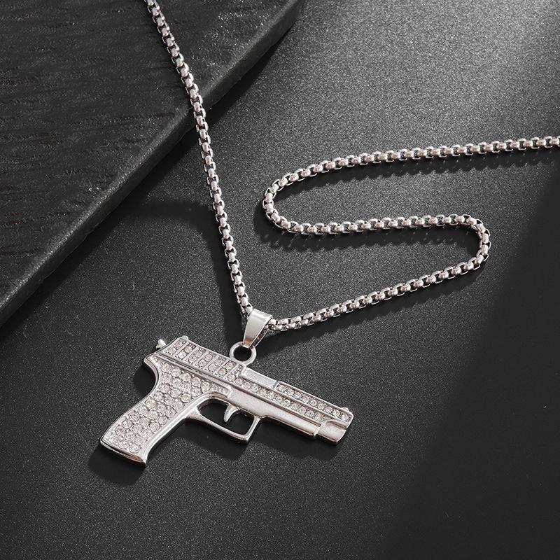 

Hip Hop Full Drilling Machine Gun Necklace Personality Creative Submachine Gun Pendant
