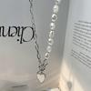 Korean version irregular love pearl necklace, high-end new titanium steel necklace, versatile design, sweet and cool