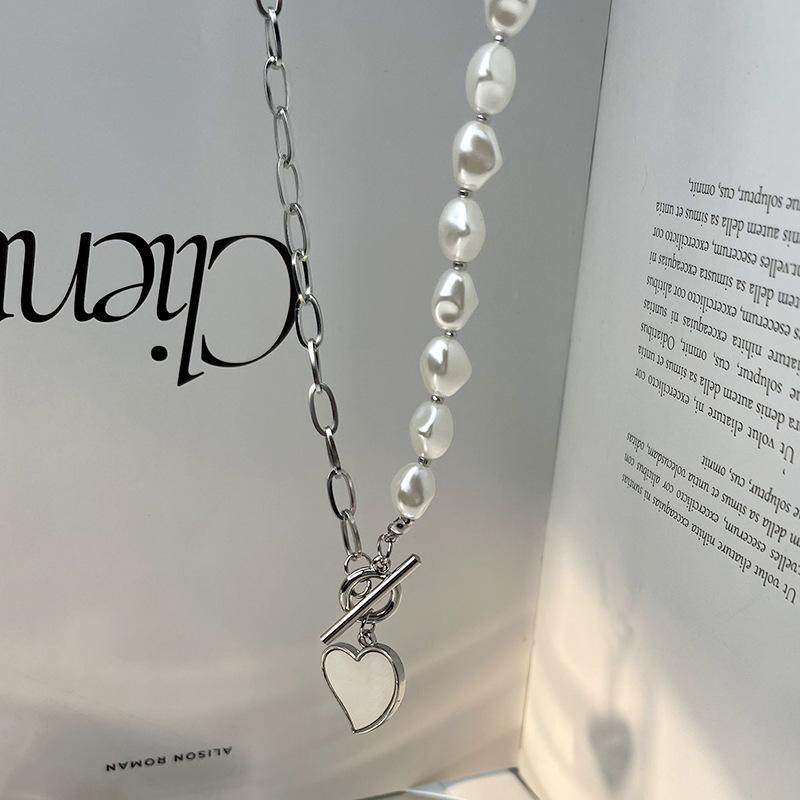 Korean version irregular love pearl necklace, high-end new titanium steel necklace, versatile design, sweet and cool