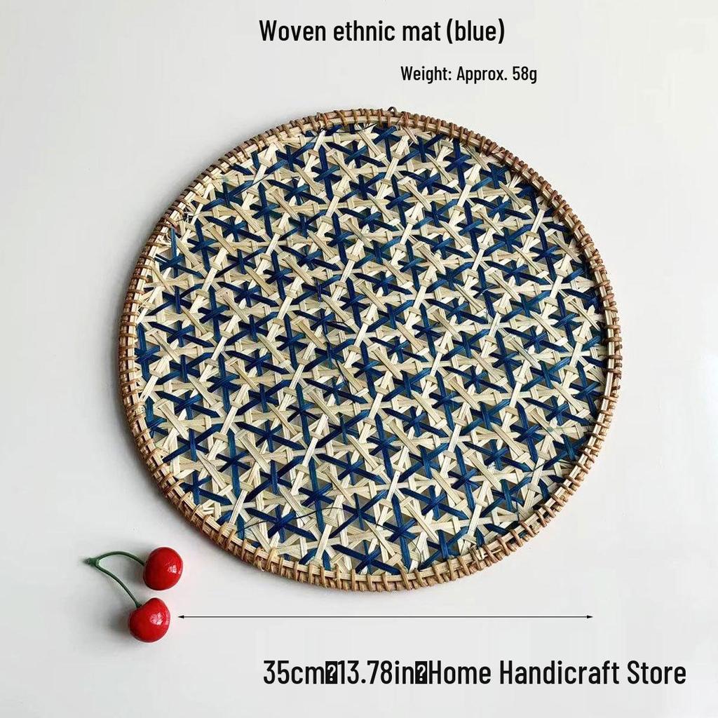 Ethnic Bamboo Weaving Handmade Coaster Set - Heat Resistant Round Placemats for Kitchen & Restaurant