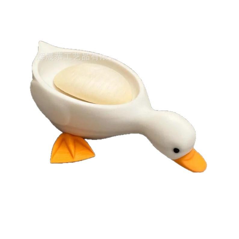 Cute Duck-shaped Soap Dish in a Lying-down Pose, Made of Resin, for Bathroom and Kitchen Storage—creative Decorative Item.