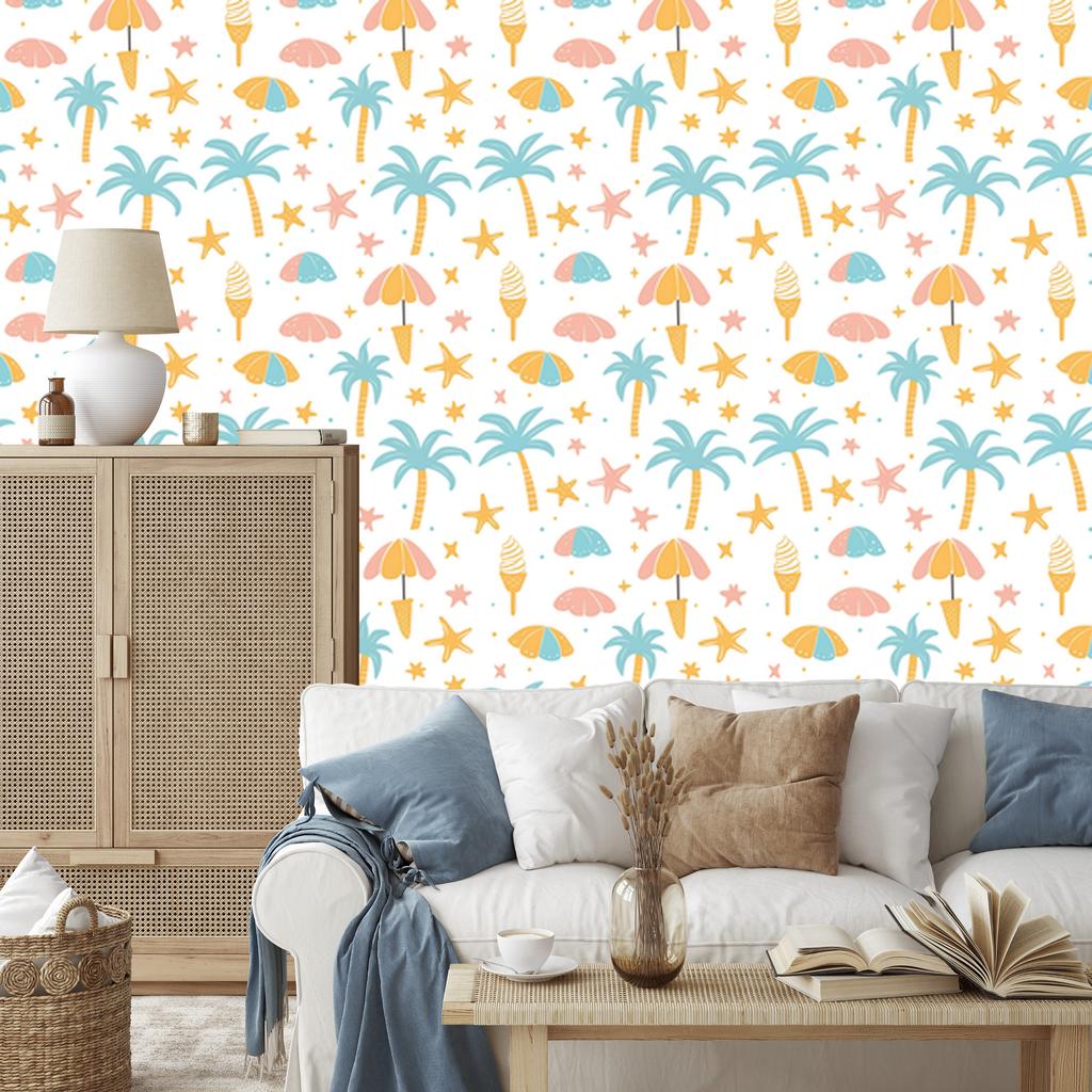 Summer Wallpaper White, Cream and Celadon for Living Room and Bedroom 50x1000