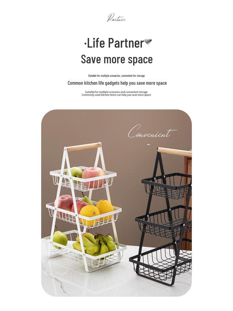 Wooden Handle Iron Art Fruit & Snack Storage Basket