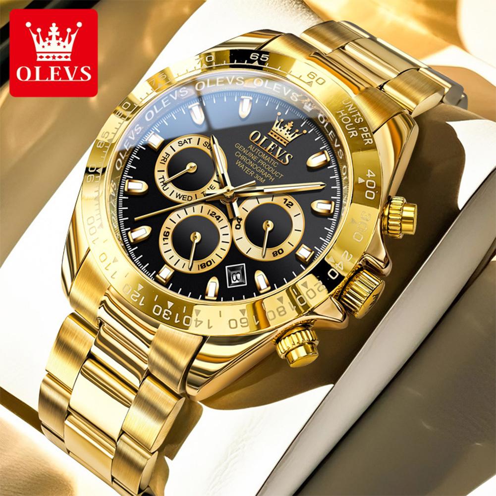 OLEVS Uhren für Herren Original Edelstahl Chronograph Wasserdicht Leuchtend Datum Luxus Automatisch Mechanisch Herrenuhr 6638