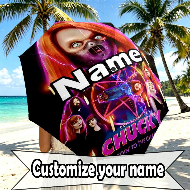 Custom Name Personalized horror movie Print Umbrella, Auto Open Close, 8‑Rib Sturdy Frame, Commute Camping Hiking Use, Birthday Gift