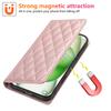 For iPhone 16 Pro Case RFID Blocking Wallet Stand Rhombus Leather Phone Cover with Wrist Strap