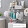 Toilet Storage Shelves Iron Wall Mounted 2 Layers Foldable Grid Home Decoration with Hooks for Bathroom