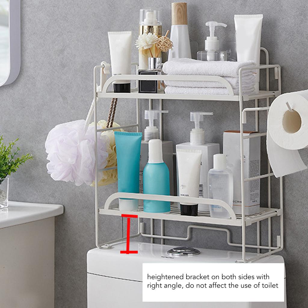 Toilet Storage Shelves Iron Wall Mounted 2 Layers Foldable Grid Home Decoration with Hooks for Bathroom