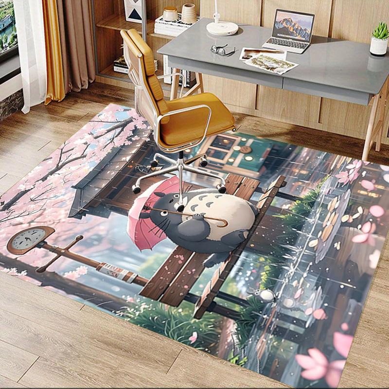 Totoro Cherry Blossom Tree Carpet For Playroom Bedroom Living Room Sofa Home Decorkids Game Area Rug Nonslip Floor Mat