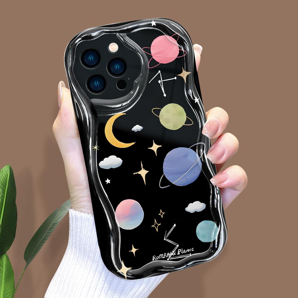 Cartoon Pattern Cream Texture Casing Wavy Edge Soft Silicone Cover Phone Case for IPhone Samsung Huawei Honor Xiaomi Redmi Infinix Tecno