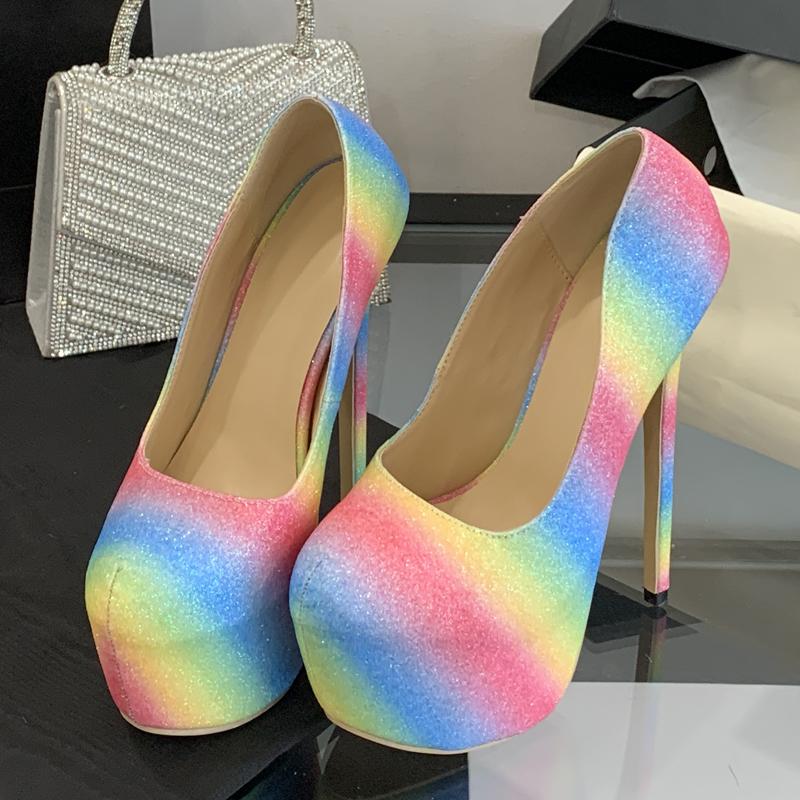 

Eilyken Sexy Camouflage Color Sequin Cloth Women Pumps Fashion Patform Fetish Super Stiletto High Heels Banquet Shoes 42
