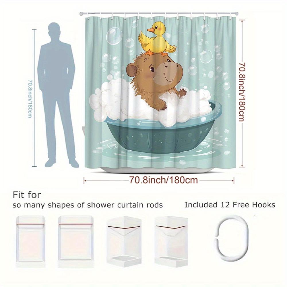 1pc Fun Animal Theme Shower Curtain Cute Hippo And Duck Bubble Shape Fresh Watercolor Style Vivid Pattern Add Unique Charm to Ba