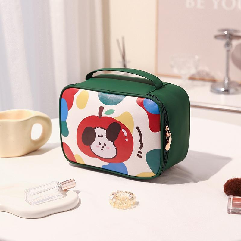 Cute plaid makeup bag, girl's heart, large capacity skincare product compartment storage bag, portable travel and outdoor groomi
