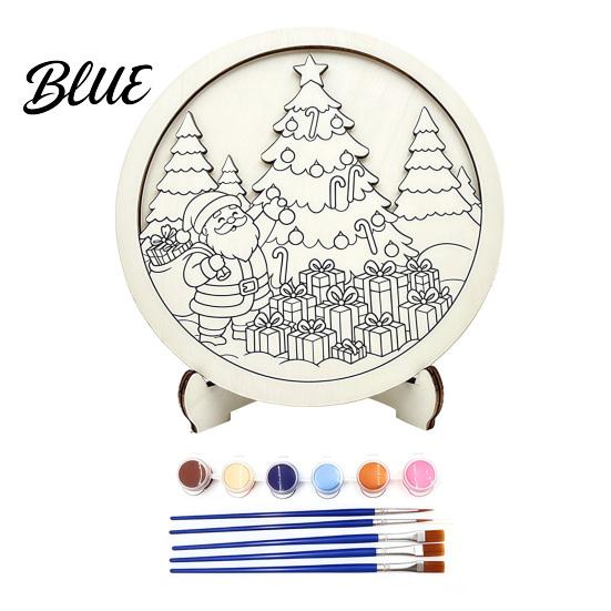 Educational Art Supplies Christmas Ornament DIY Coloring Kit Wooden Kit with Stand Paint Parent Child Craft Activities Strip And Brushes,